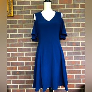 NEW Lark & Ro Cold Shoulder Ruffle Crepe Dress Navy Blue Size Medium